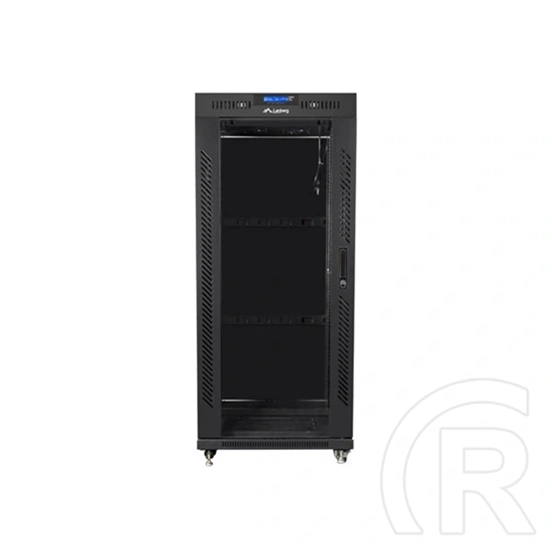 Lanberg rackszekrény (19", 27U, 600x600 mm, lapraszerelt, edzett üveg ajtó, LCD, fekete)