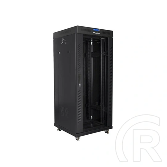 Lanberg rackszekrény (19", 27U, 600x600 mm, lapraszerelt, edzett üveg ajtó, LCD, fekete)