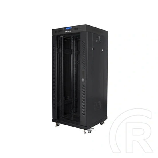 Lanberg rackszekrény (19", 27U, 600x600 mm, lapraszerelt, edzett üveg ajtó, LCD, fekete)