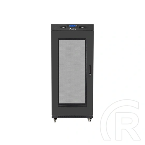 Lanberg rackszekrény (19", 27U, 600x800 mm, perforált ajtó, lapraszerelt, LCD kijelző, fekete)