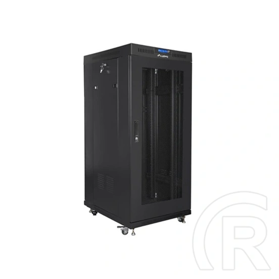 Lanberg rackszekrény (19", 27U, 600x800 mm, perforált ajtó, lapraszerelt, LCD kijelző, fekete)