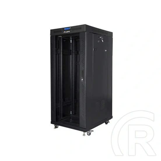 Lanberg rackszekrény (19", 27U, 800x1000 mm, szabadon álló, üvegajtó, lapraszerelt, LCD kijelző, fekete)
