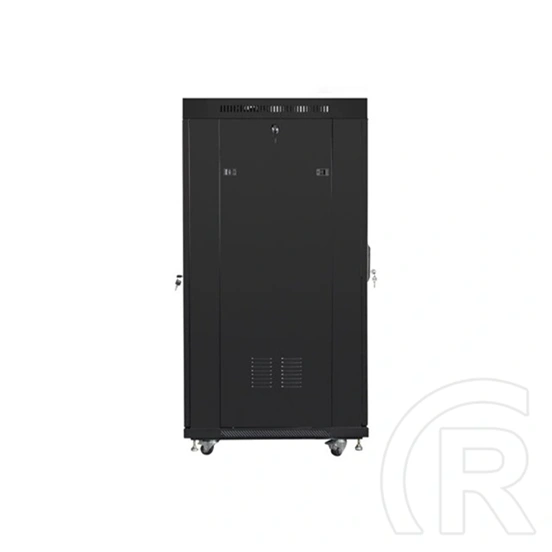 Lanberg rackszekrény (19", 27U, 800x1000 mm, szabadon álló, üvegajtó, lapraszerelt, LCD kijelző, fekete)