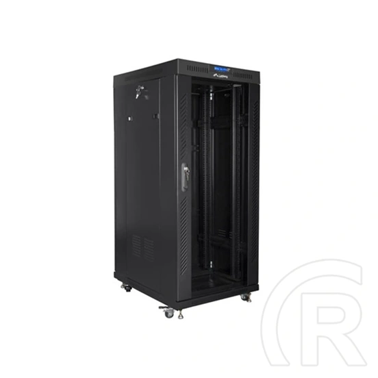 Lanberg rackszekrény (19", 27U, 800x1200 mm, szabadon álló, üvegajtó, lapraszerelt, LCD kijelző, fekete)