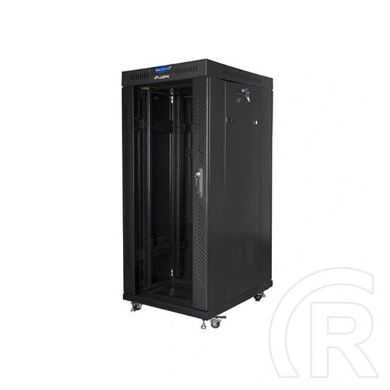 Lanberg rackszekrény (19", 27U, 800x1200 mm, szabadon álló, üvegajtó, lapraszerelt, LCD kijelző, fekete)