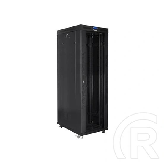 Lanberg rackszekrény (19", 42U, 800x1000mm mély, szabadon álló, üvegajtó, lapraszerelt, LCD kijelző, fekete)