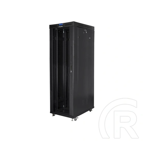 Lanberg rackszekrény (19", 42U, 800x1000mm mély, szabadon álló, üvegajtó, lapraszerelt, LCD kijelző, fekete)