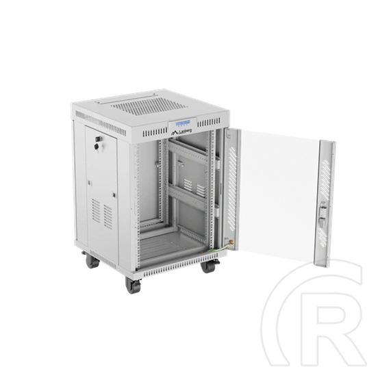 Lanberg szabadon álló rackszekrény (19", 15U, 600 mm mély, edzett üveg ajtó, lapraszerelt, LCD kijelző, szürke)