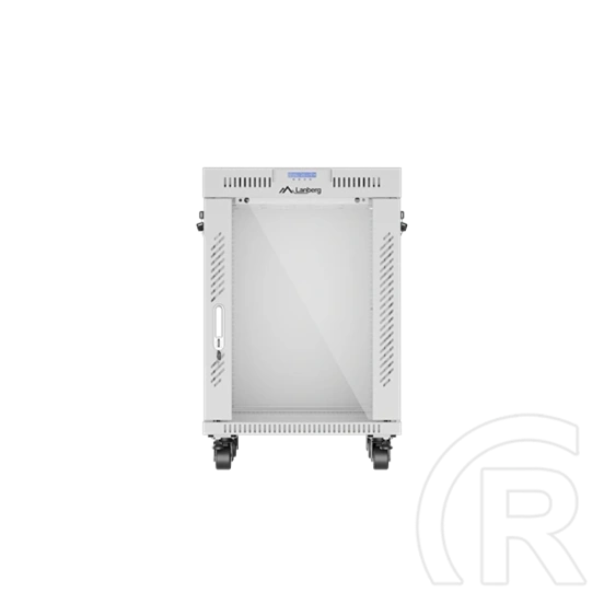 Lanberg szabadon álló rackszekrény (19", 15U, 600 mm mély, edzett üveg ajtó, lapraszerelt, LCD kijelző, szürke)