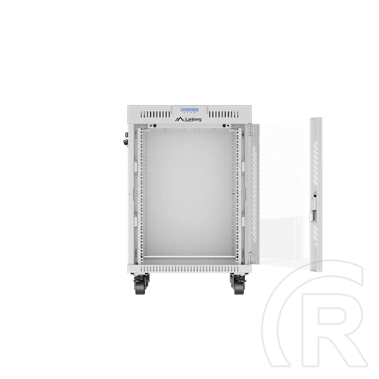 Lanberg szabadon álló rackszekrény (19", 15U, 600 mm mély, edzett üveg ajtó, lapraszerelt, LCD kijelző, szürke)