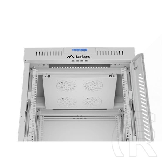 Lanberg szabadon álló rackszekrény (19", 15U, 600 mm mély, edzett üveg ajtó, lapraszerelt, LCD kijelző, szürke)