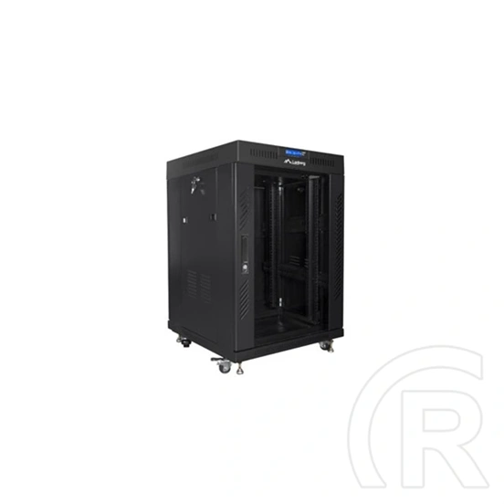 Lanberg szabadon álló rackszekrény (19", 15U, 600x600 mm, edzett üvegajtó, lapraszerelt, LCD kijelző, fekete)
