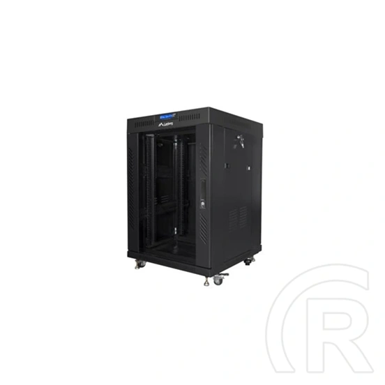 Lanberg szabadon álló rackszekrény (19", 15U, 600x600 mm, edzett üvegajtó, lapraszerelt, LCD kijelző, fekete)