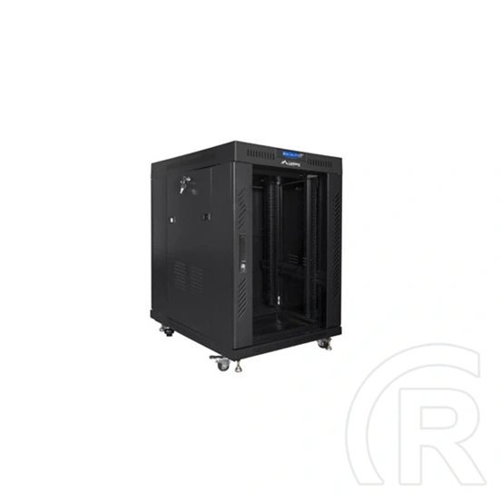 Lanberg szabadon álló rackszekrény (19", 15U, 600x800 mm, edzett üvegajtó, lapraszerelt, LCD kijelző, fekete)