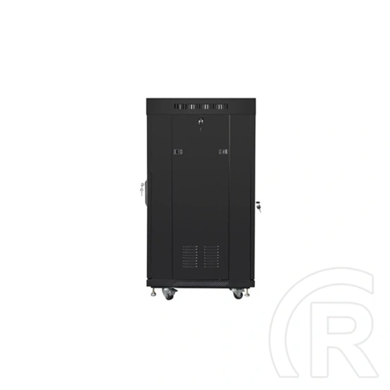 Lanberg szabadon álló rackszekrény (19", 22U, 600x600, perforált ajtó, lapraszerelt, LCD kijelző, 520mm mély, fekete)