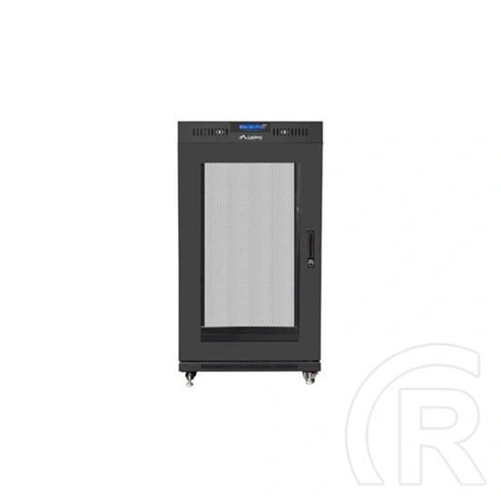 Lanberg szabadon álló rackszekrény (19", 22U, 600x600, perforált ajtó, lapraszerelt, LCD kijelző, 520mm mély, fekete)