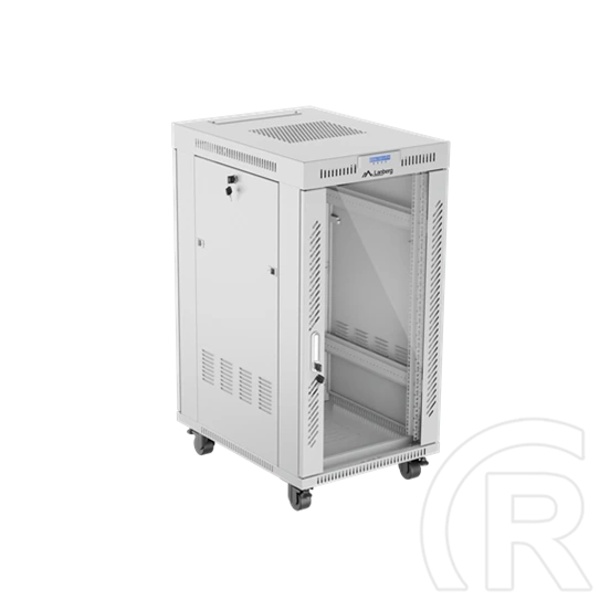 Lanberg szabadon álló rackszekrény (19", 22U, 600x800 mm, edzett üveg ajtó, lapraszerelt, LCD kijelző, szürke)