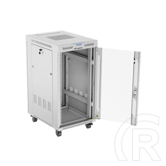 Lanberg szabadon álló rackszekrény (19", 22U, 600x800 mm, edzett üveg ajtó, lapraszerelt, LCD kijelző, szürke)