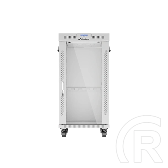 Lanberg szabadon álló rackszekrény (19", 22U, 600x800 mm, edzett üveg ajtó, lapraszerelt, LCD kijelző, szürke)