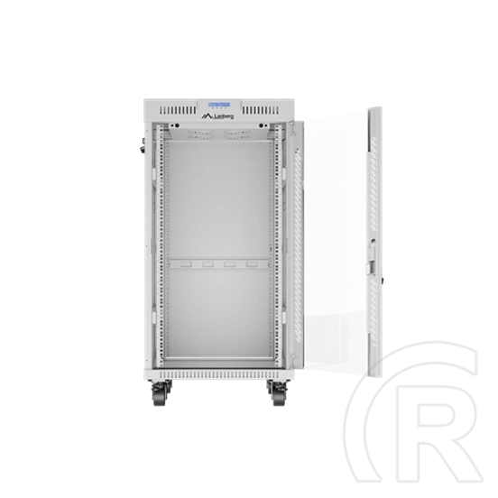 Lanberg szabadon álló rackszekrény (19", 22U, 600x800 mm, edzett üveg ajtó, lapraszerelt, LCD kijelző, szürke)
