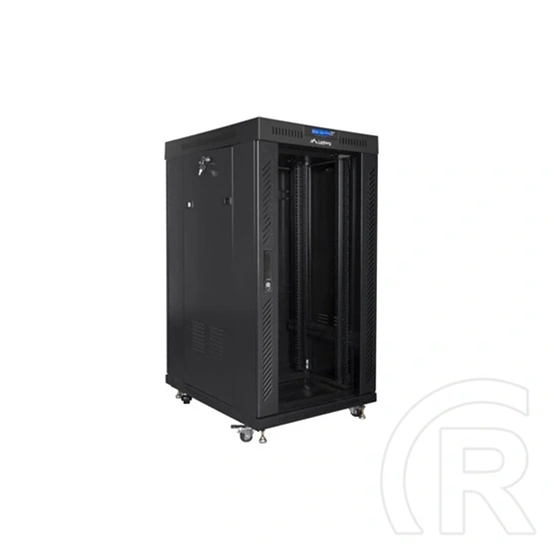 Lanberg szabadon álló rackszekrény (19", 22U, 800x1000 mm, edzett üveg ajtó, lapraszerelt, LCD, fekete)