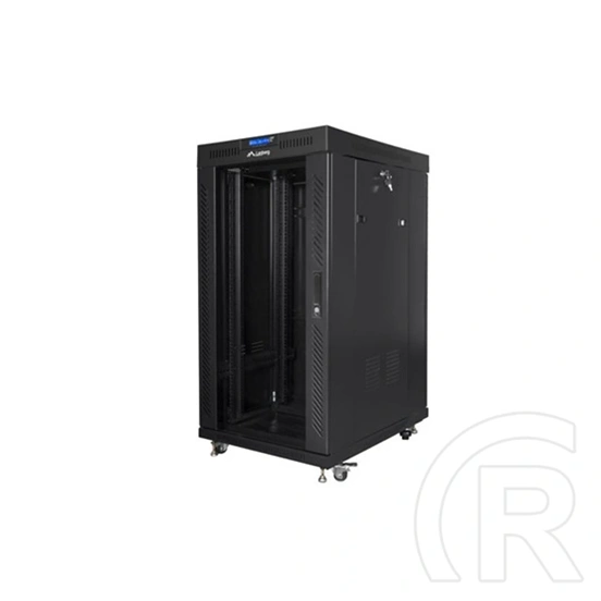 Lanberg szabadon álló rackszekrény (19", 22U, 800x1000 mm, edzett üveg ajtó, lapraszerelt, LCD, fekete)