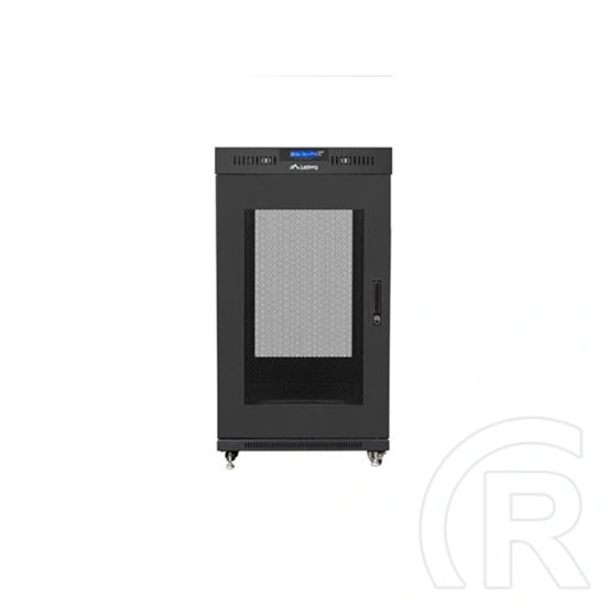 Lanberg szabadon álló rackszekrény (19", 22U, 800x800 mm, perforált ajtó, lapraszerelt, LCD kijelző, fekete)