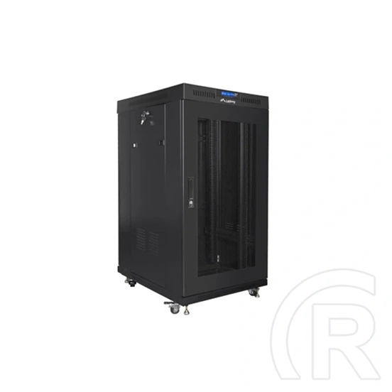 Lanberg szabadon álló rackszekrény (19", 22U, 800x800 mm, perforált ajtó, lapraszerelt, LCD kijelző, fekete)