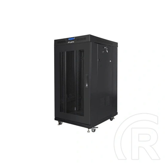 Lanberg szabadon álló rackszekrény (19", 22U, 800x800 mm, perforált ajtó, lapraszerelt, LCD kijelző, fekete)