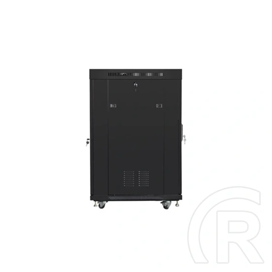 Lanberg szabadon álló rackszekrény (19", 22U, 800x800 mm, perforált ajtó, lapraszerelt, LCD kijelző, fekete)