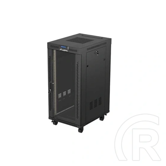 Lanberg szabadon álló rackszekrény (19", 24U, 600x800 mm, üvegajtó, lapraszerelt, LCD, fekete)