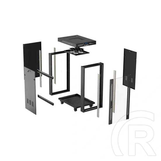 Lanberg szabadon álló rackszekrény (19", 24U, 600x800 mm, üvegajtó, lapraszerelt, LCD, fekete)