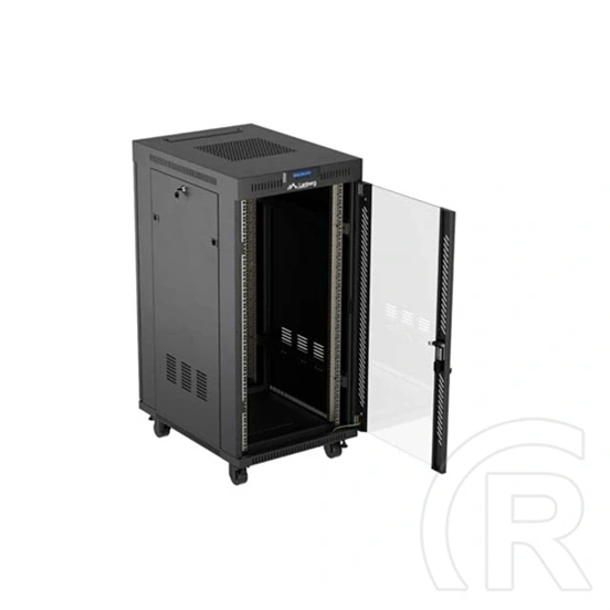 Lanberg szabadon álló rackszekrény (19", 24U, 600x800 mm, üvegajtó, lapraszerelt, LCD, fekete)