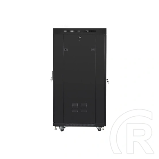 Lanberg szabadon álló rackszekrény (19", 27U, 600x800 mm, üvegajtó, lapraszerelt, LCD kijelző, fekete)