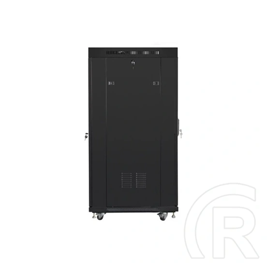 Lanberg szabadon álló rackszekrény (19", 27U, 600x800 mm, üvegajtó, lapraszerelt, LCD kijelző, fekete)
