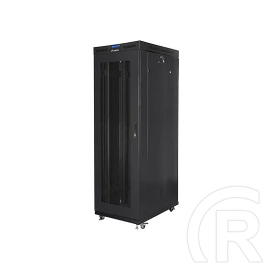 Lanberg szabadon álló rackszekrény (19", 27U, 800x1000 mm, perforált ajtó, lapraszerelt, LCD kijelző, fekete)