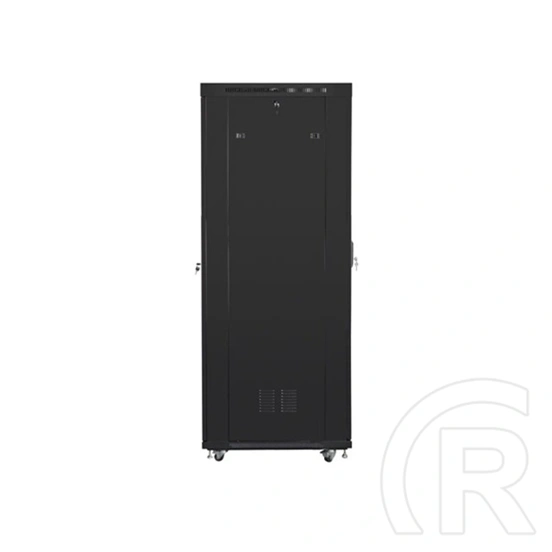 Lanberg szabadon álló rackszekrény (19", 27U, 800x1000 mm, perforált ajtó, lapraszerelt, LCD kijelző, fekete)