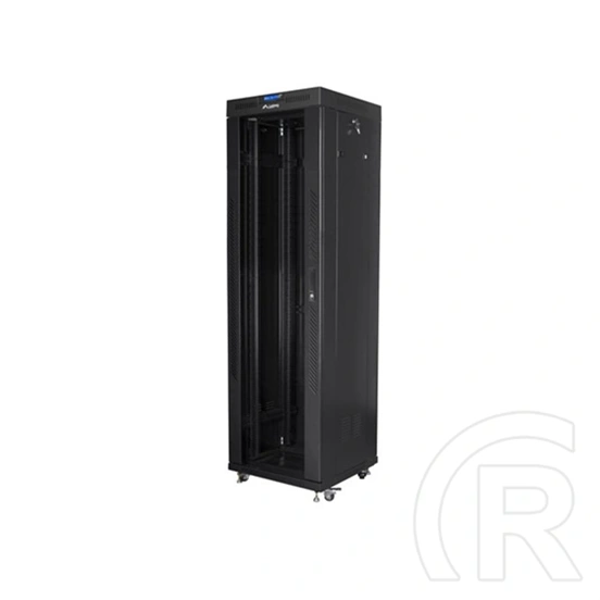 Lanberg szabadon álló rackszekrény (19", 42U, 600x600 mm, 520 mm mély, üvegajtó, lapraszerelt, LCD kijelző, fekete)