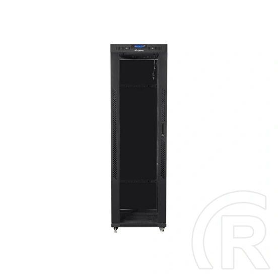 Lanberg szabadon álló rackszekrény (19", 42U, 600x800 mm, üvegajtó, lapraszerelt, LCD kijelző, fekete)
