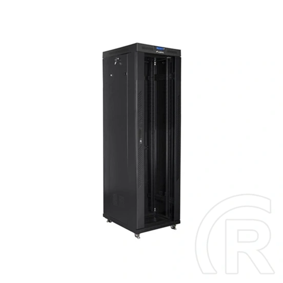 Lanberg szabadon álló rackszekrény (19", 42U, 600x800 mm, üvegajtó, lapraszerelt, LCD kijelző, fekete)