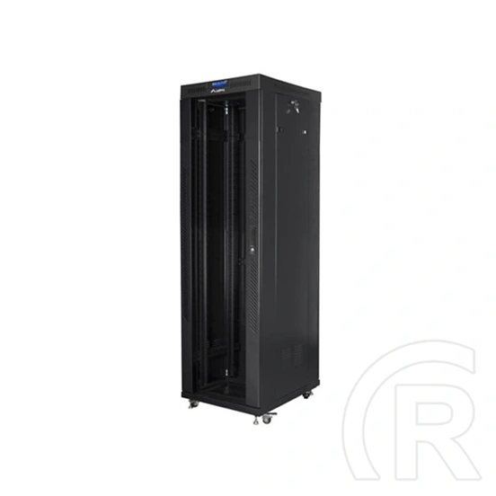 Lanberg szabadon álló rackszekrény (19", 42U, 600x800 mm, üvegajtó, lapraszerelt, LCD kijelző, fekete)