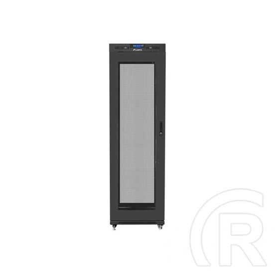 Lanberg szabadon álló rackszekrény (19", 42U, 600x800, perforált ajtó, lapraszerelt, LCD kijelző, fekete)