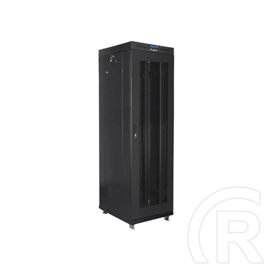 Lanberg szabadon álló rackszekrény (19", 42U, 600x800, perforált ajtó, lapraszerelt, LCD kijelző, fekete)
