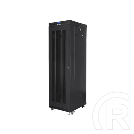 Lanberg szabadon álló rackszekrény (19", 42U, 600x800, perforált ajtó, lapraszerelt, LCD kijelző, fekete)