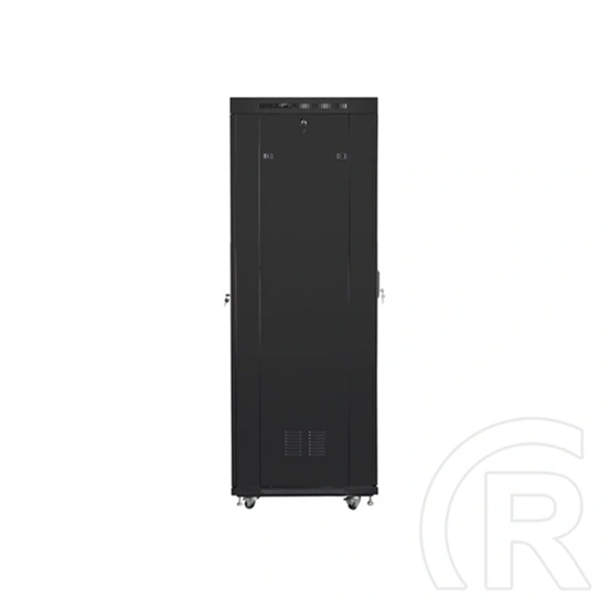 Lanberg szabadon álló rackszekrény (19", 42U, 600x800, perforált ajtó, lapraszerelt, LCD kijelző, fekete)