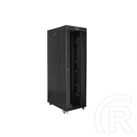 Lanberg szabadon álló rackszekrény (19", 42U, 800x1200 mm, edzett üveg ajtó, lapraszerelt, LCD kijelző, fekete)
