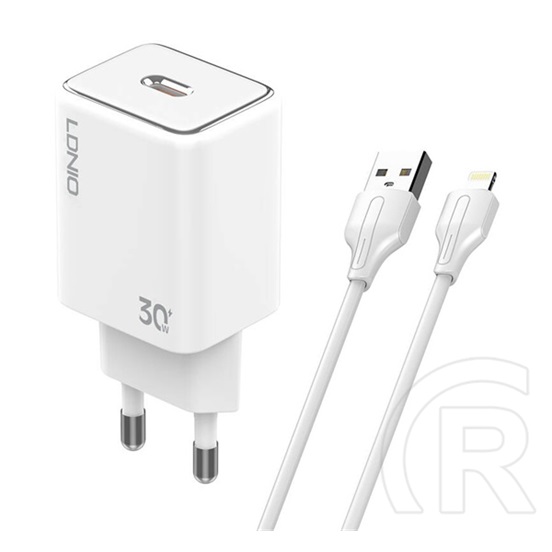 Ldnio a1508c hálózati töltő type-c aljzat (30w, pd gyorstöltő + lightning kábel) fehér