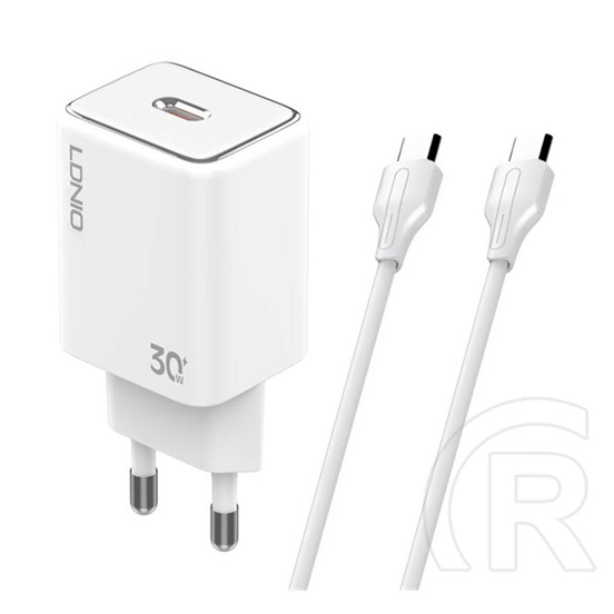 Ldnio a1508c hálózati töltő type-c aljzat (30w, pd gyorstöltő + type-c kábel) fehér