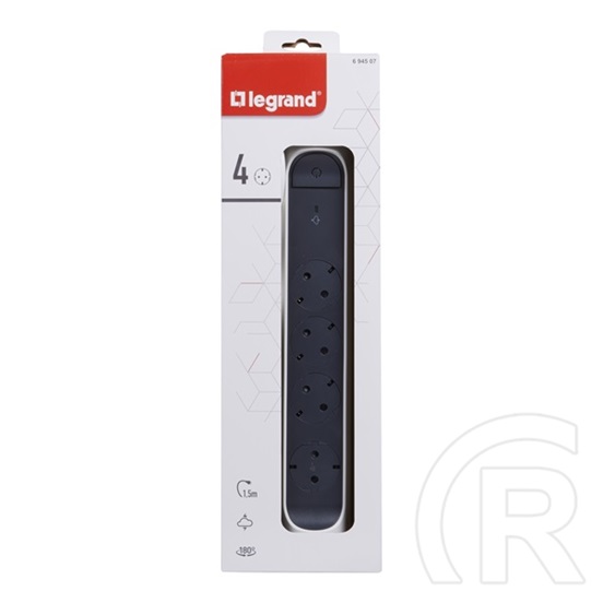 Legrand Elosztósor Premium 4x2P+F túlfeszültségvédő elosztó (4 aljzat, 1,5 m, fehér/fekete)