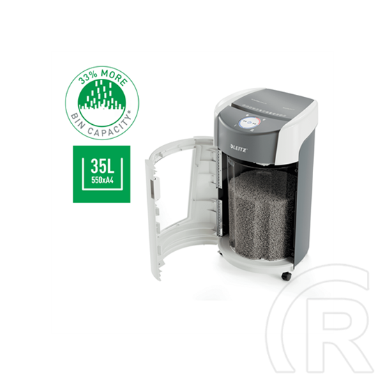Leitz IQ OptiMax Office iratmegsemmisítő (35 l, 10 lap/80 g/m2, P-5, mikrokonfetti, 120 perc működés, fehér)